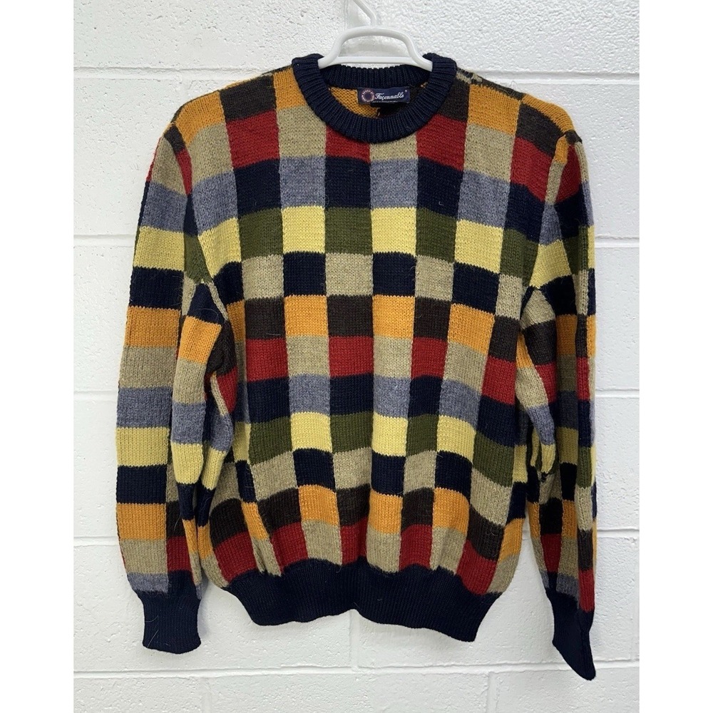 Faconnable 100% Alpaca Wool‎ Color Block Crew Neck Sweater / Men's Large